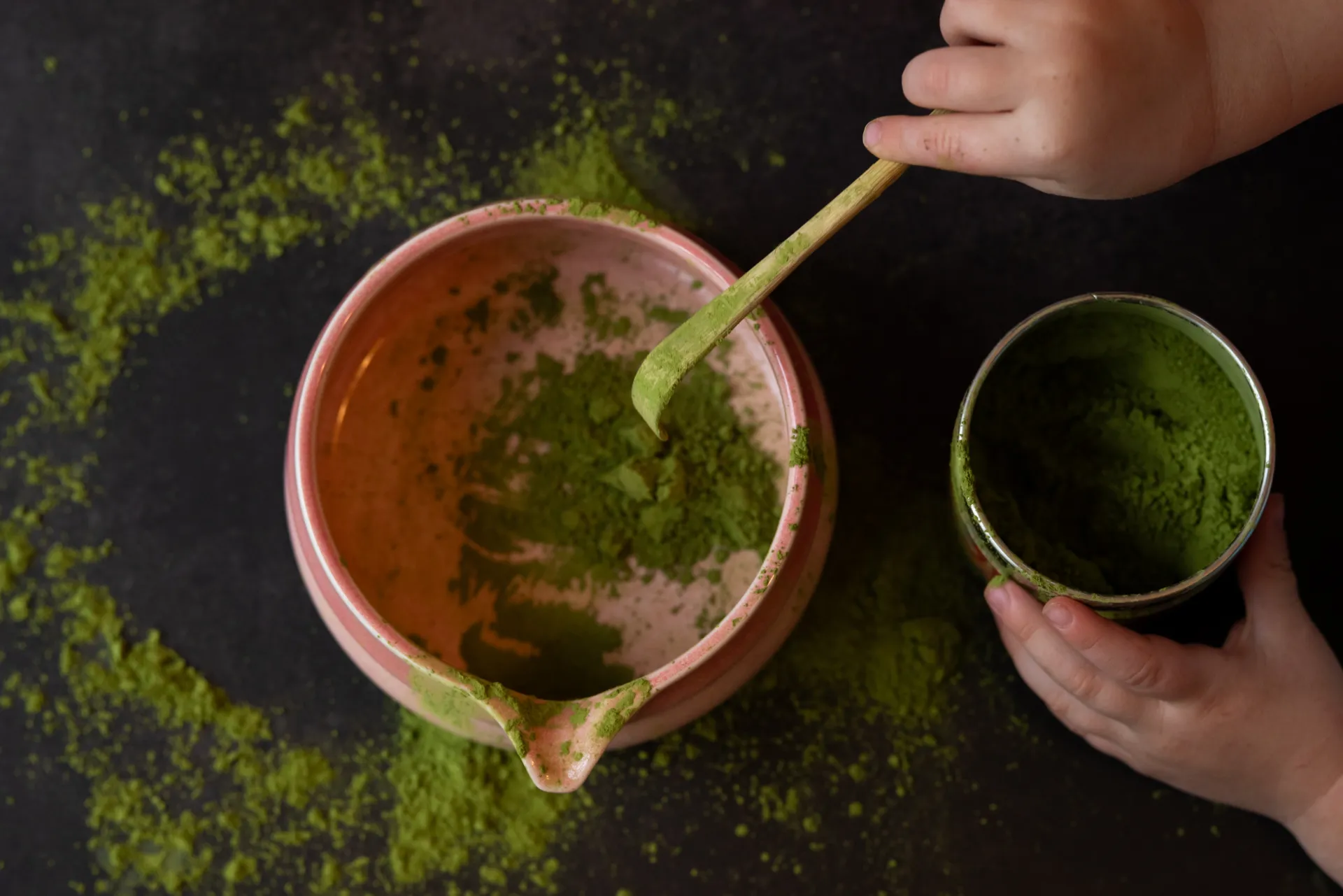 Matcha powder and bamboo whisk