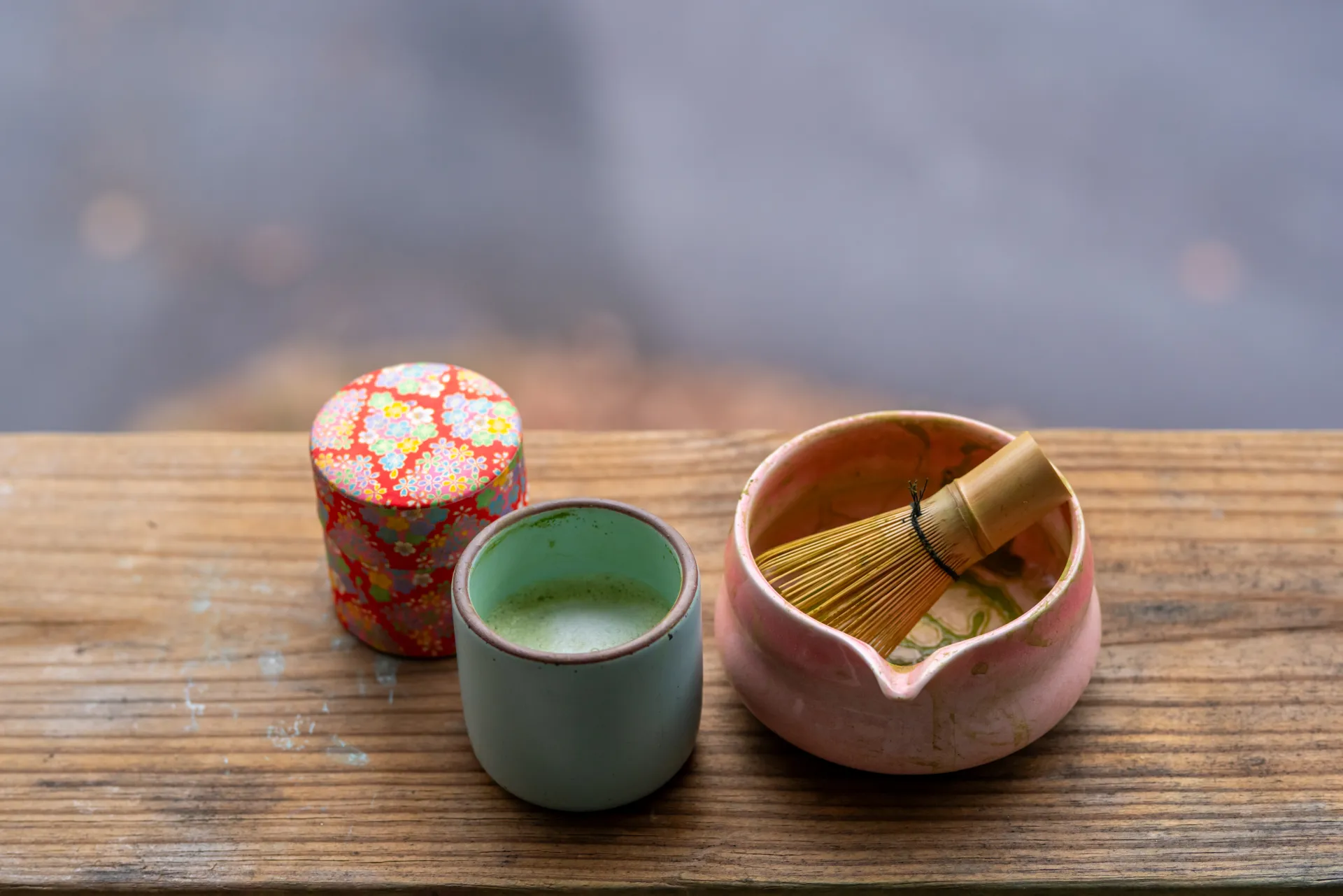 Enjoying matcha outdoors