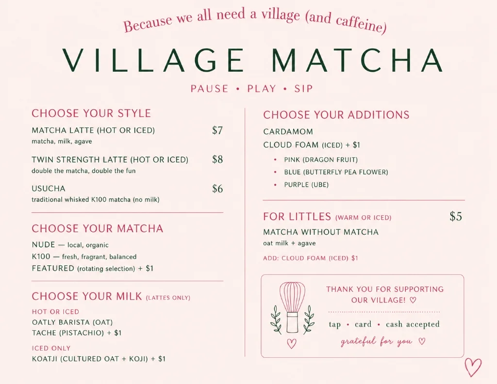 Village Matcha Menu